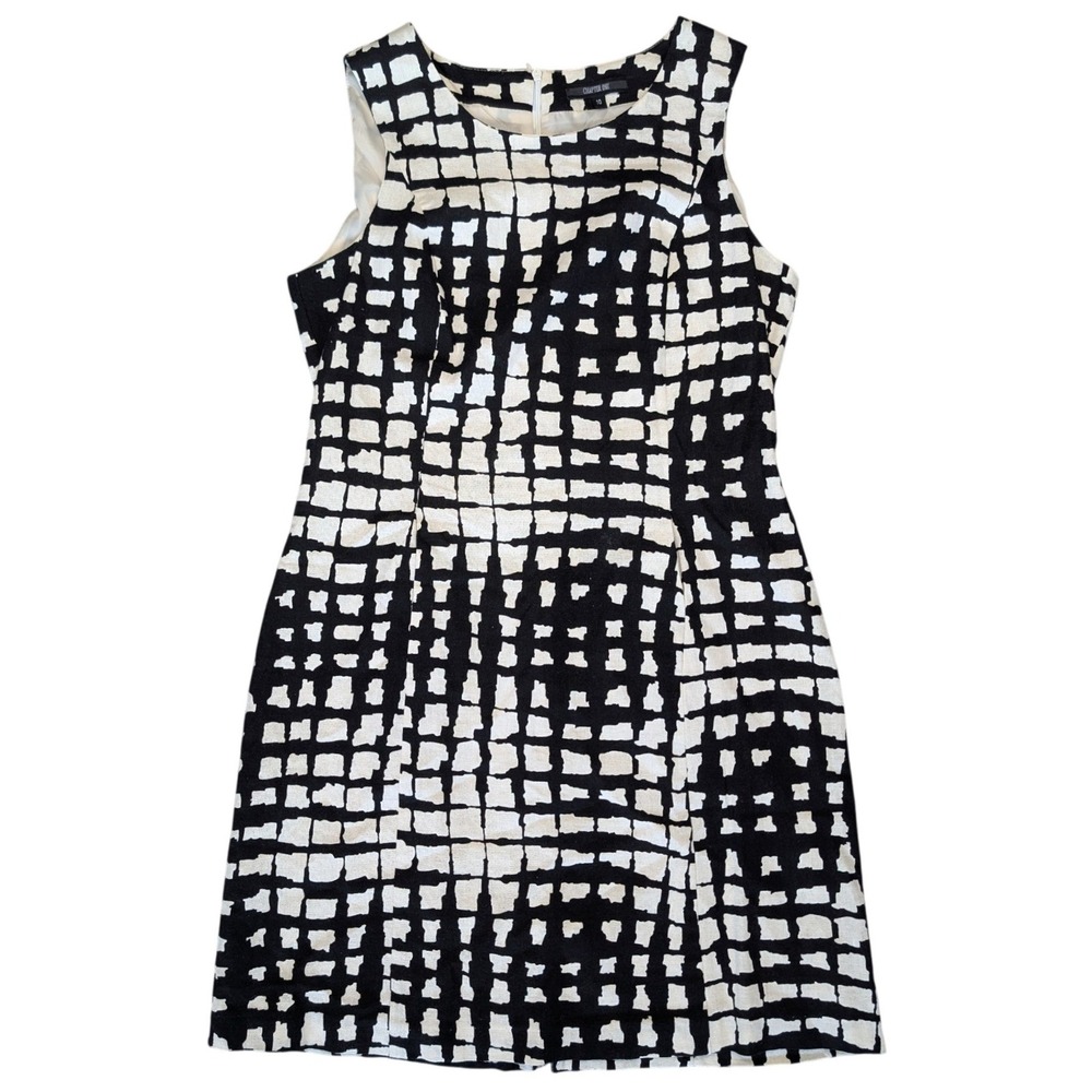 Chapter One Sz. 10 black white abstract geometric print sleeveless shift Dress